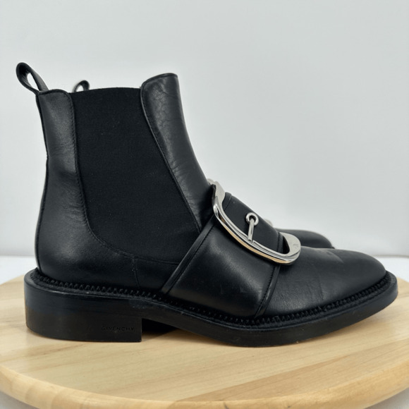 Givenchy Buckle Strap Leather Chelsea Boots Size 6 Black Preppy Regency $1655 - Picture 1 of 12